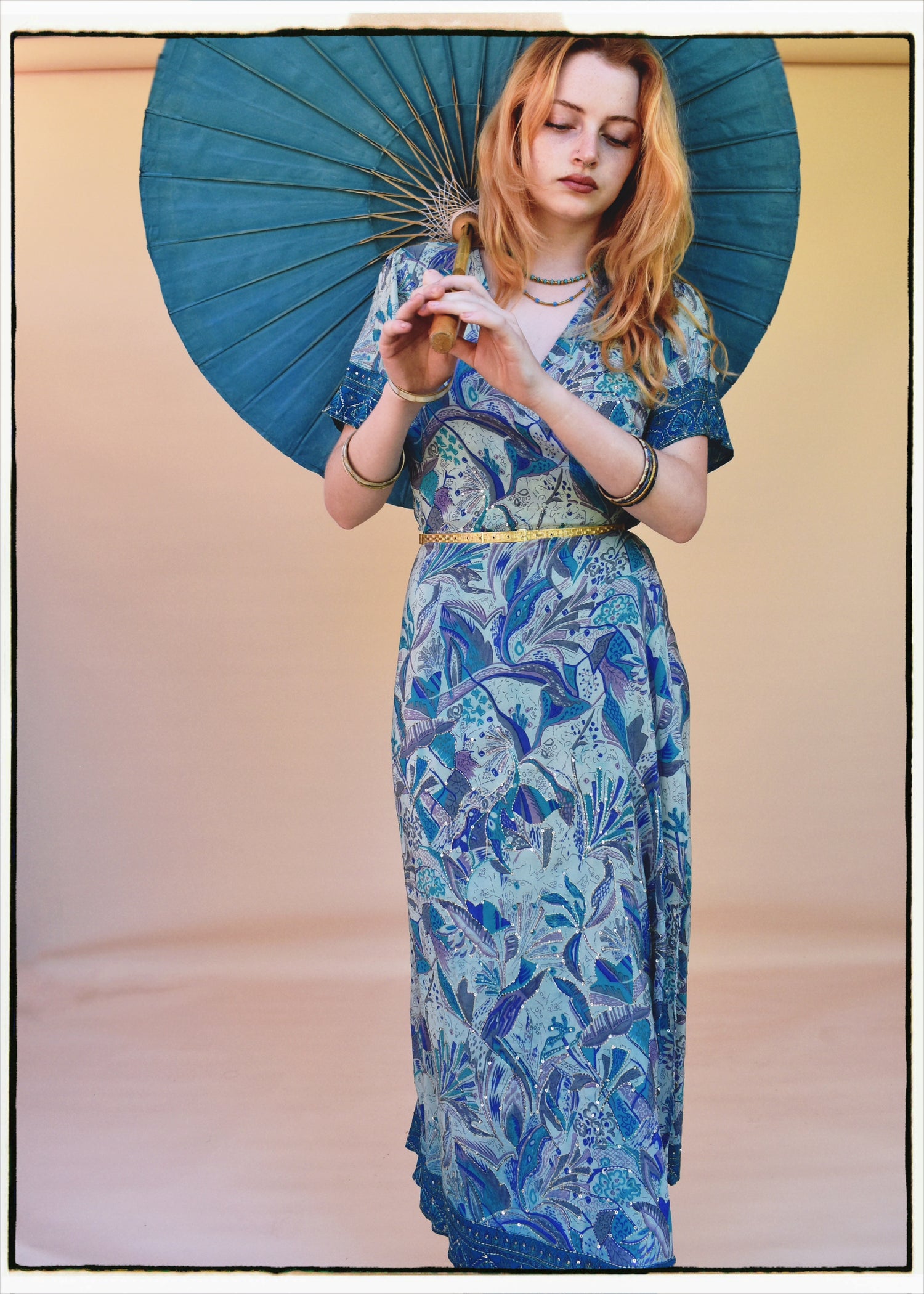 Liatris Silk Crepe Flutter Sleeve Wrap Dress ~ Skyride S