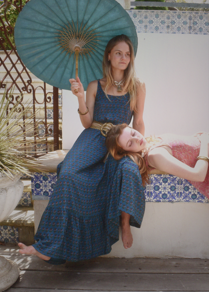 Eustoma Silk Crepe Swing Maxi Dress ~ Chambray XS