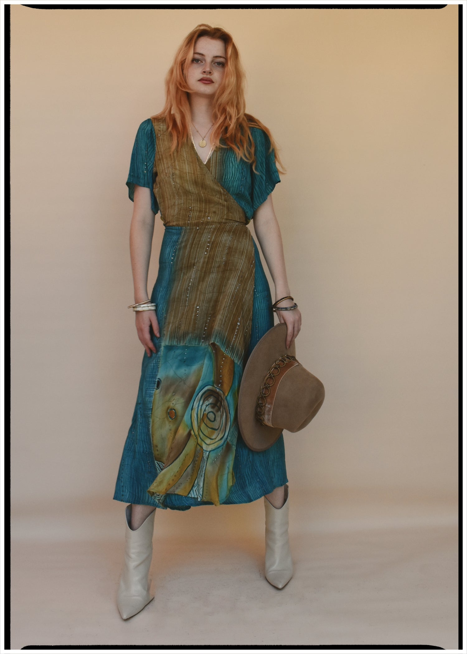 Liatris Silk Crepe Flutter Sleeve Wrap Dress ~ Oceania M