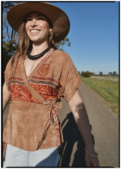 Bassia Silk Crepe Cross Tie Front Blouse ~ Bayou S