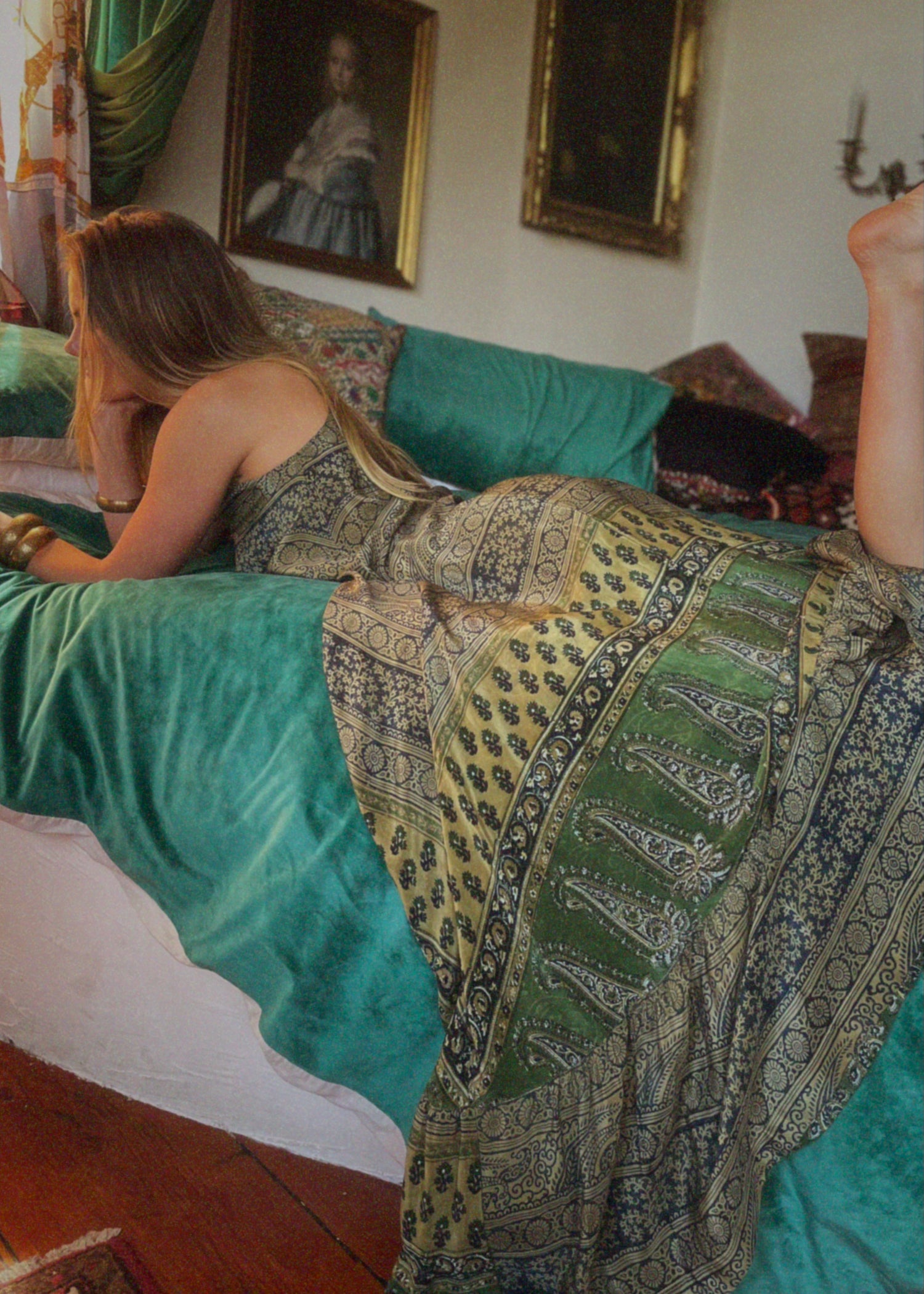 Eustoma Silk Crepe Swing Maxi Dress ~ Aventurine XS