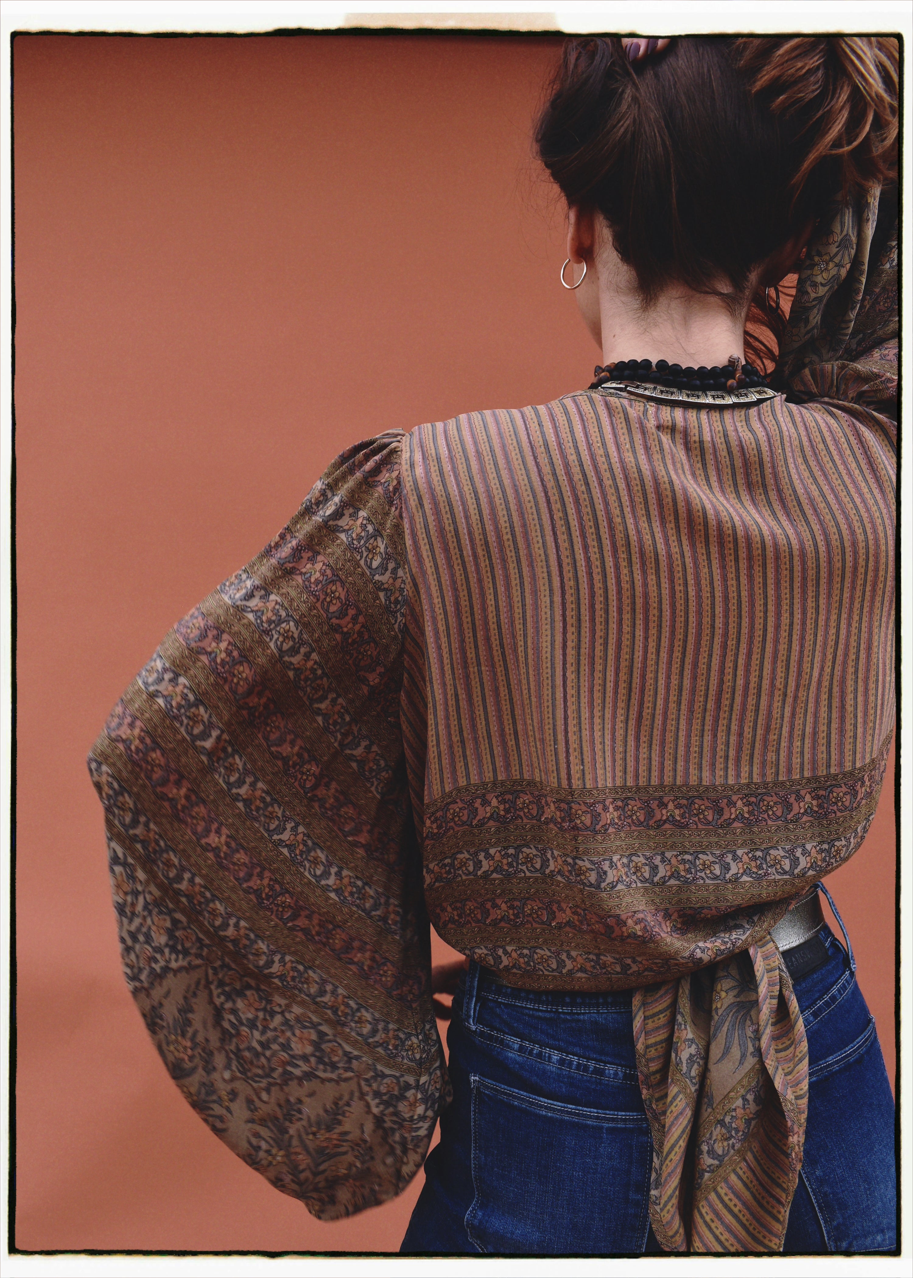 Hoya Silk Crepe Balloon Sleeve Wrap Top ~ Boa L