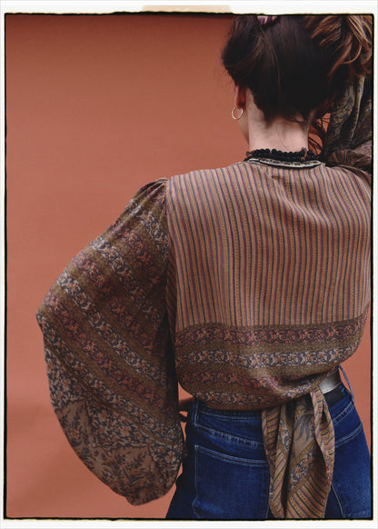 Hoya Silk Crepe Balloon Sleeve Wrap Top ~ Boa L