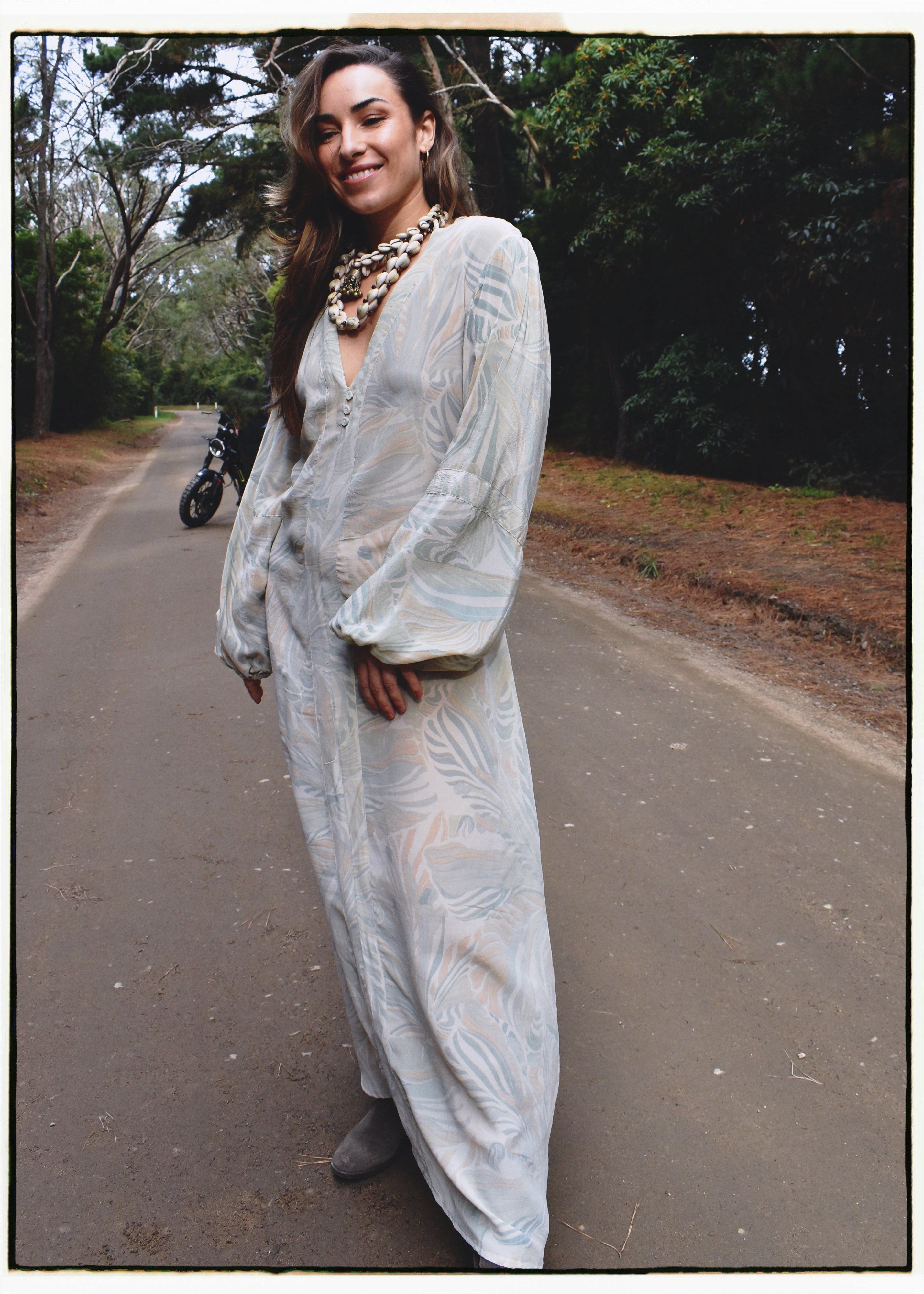 Zea Silk Crepe Kaftan Maxi Dress ~  Whispering XL
