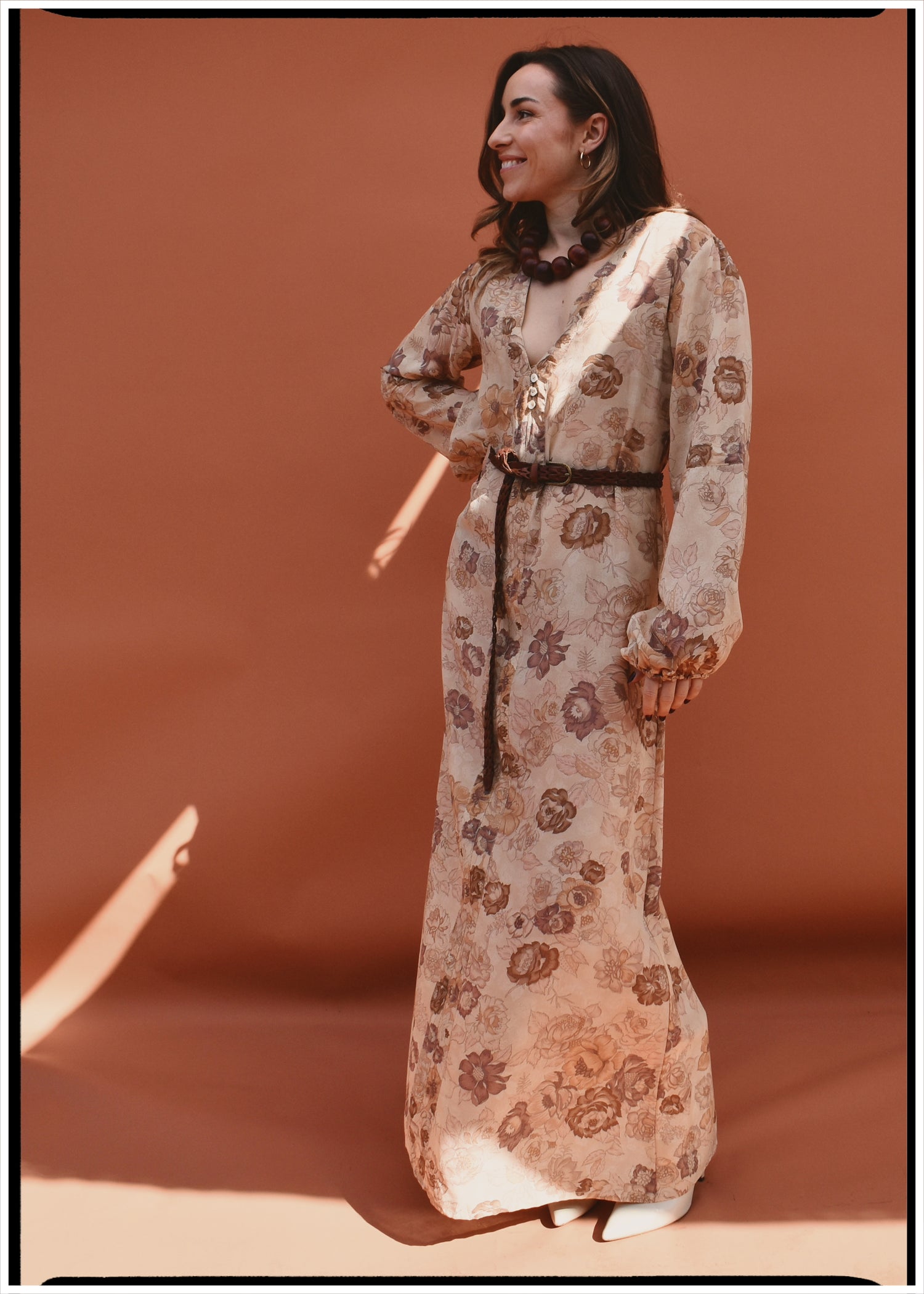 Zea Silk Crepe Kaftan Maxi Dress ~  Flora XS