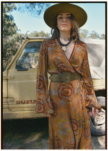 Caladium Wrap Silk Dress ~ Cardinal M