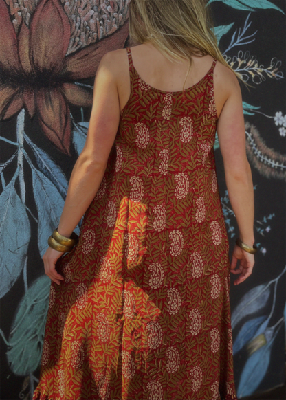 Eustoma Silk Crepe Swing Maxi Dress ~ Rumba XS