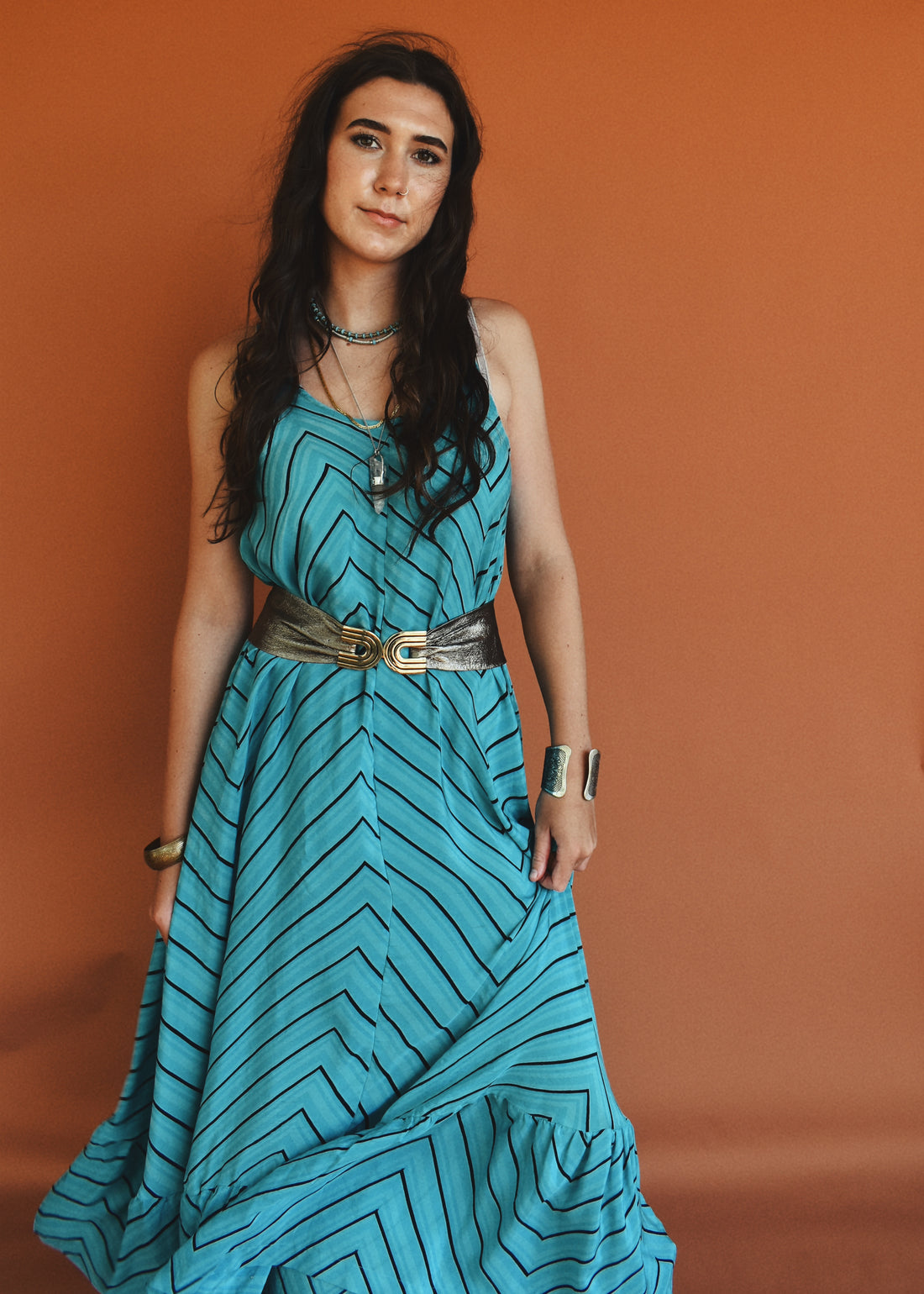 Eustoma Silk Crepe Swing Maxi Dress ~ Capri L