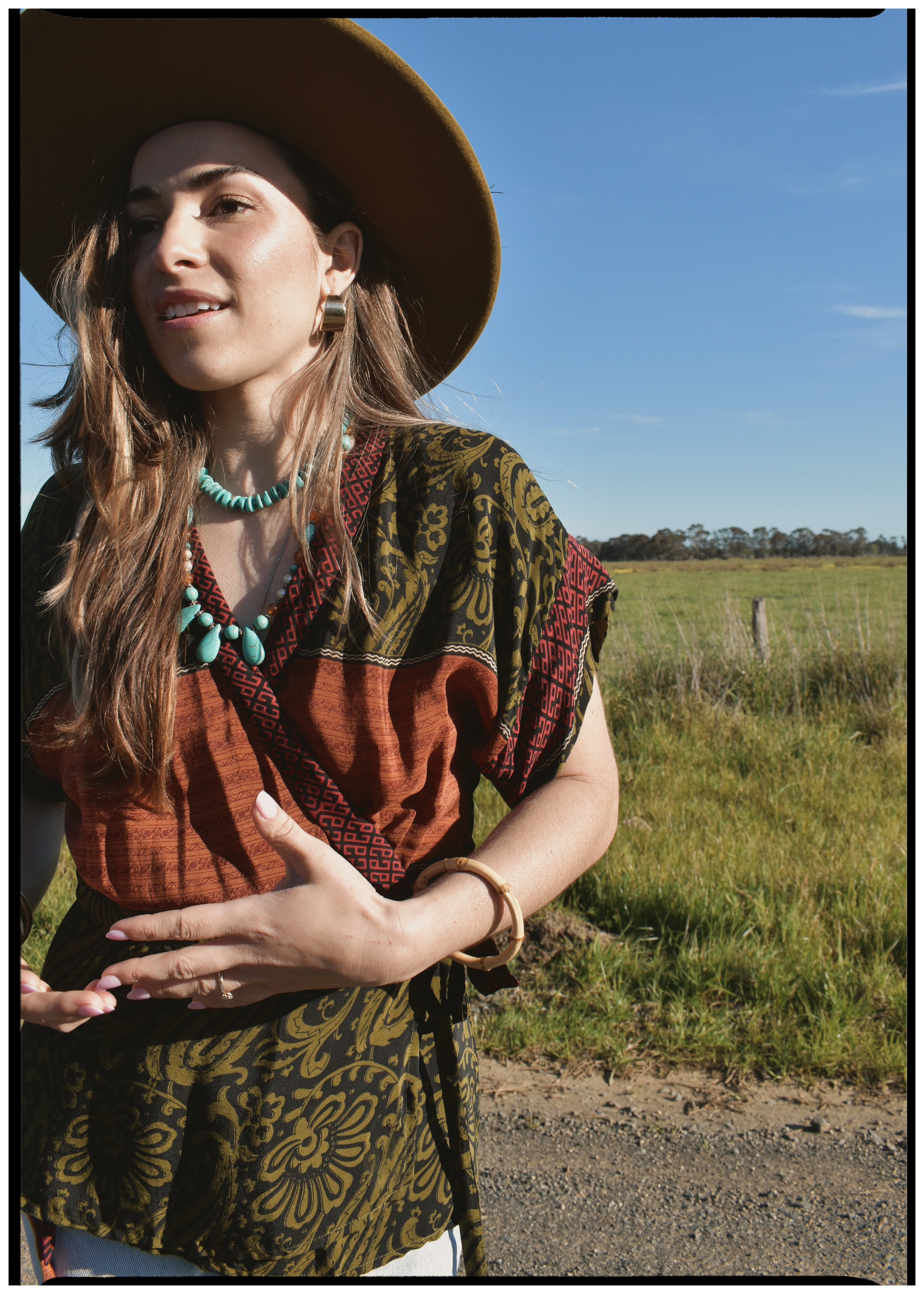 Bassia Silk Crepe Cross Tie Front Blouse ~ Mosstone S