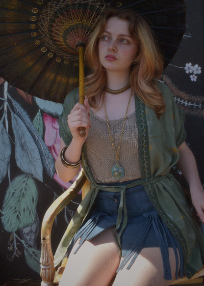 Pilea Silk Crepe Wrap Kimono Top ~ Irish Moss S/M