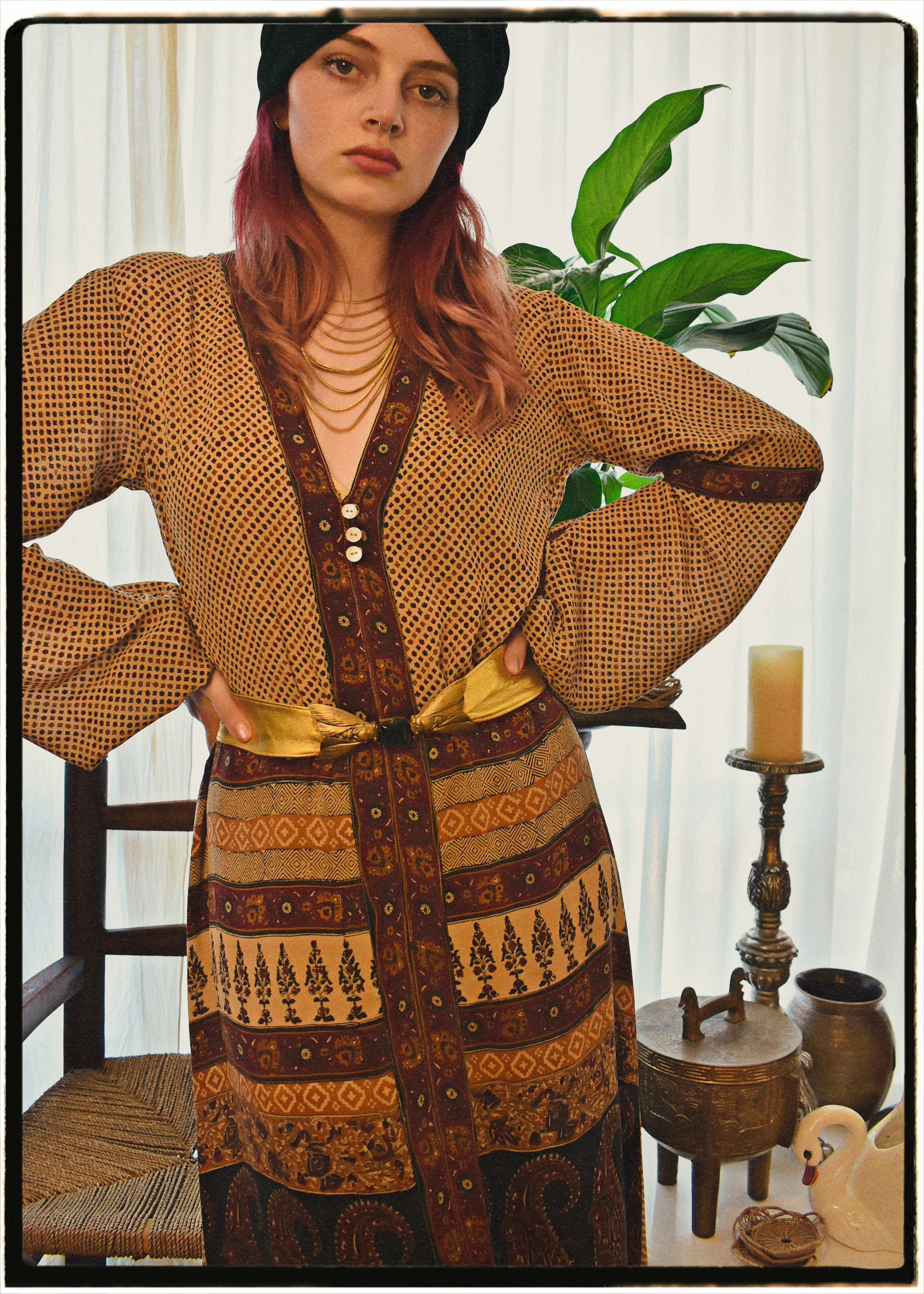 Zea Silk Crepe Kaftan Maxi Dress ~  Syrah XS