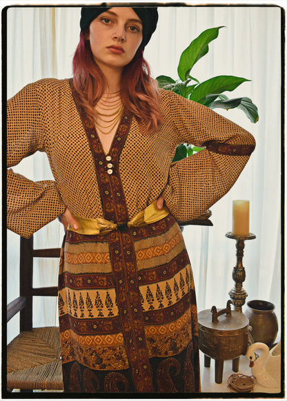 Zea Silk Crepe Kaftan Maxi Dress ~  Syrah XS