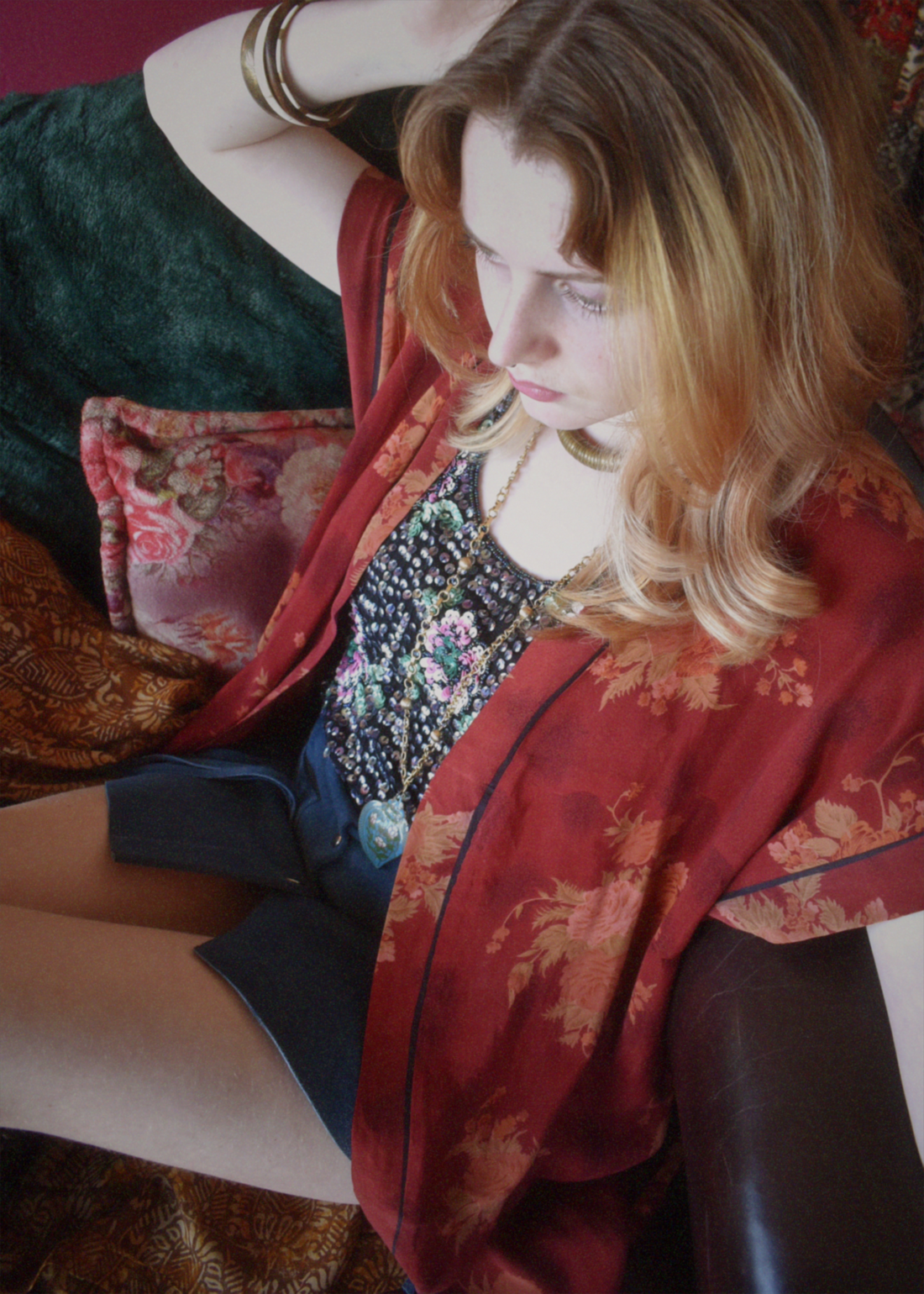 Pilea Silk Crepe Wrap Kimono Top ~ Ochre L/XL