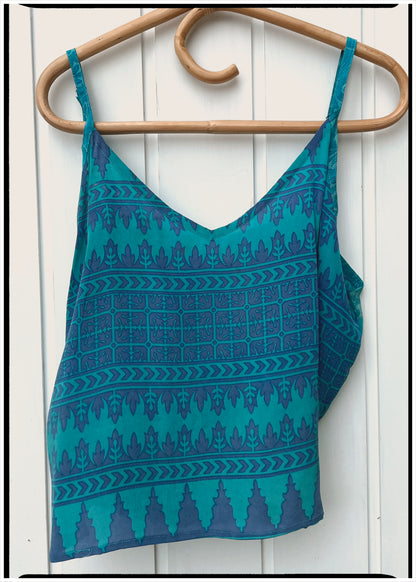 Reseda Silk Crepe Camisole Top ~ Aquamarine XL
