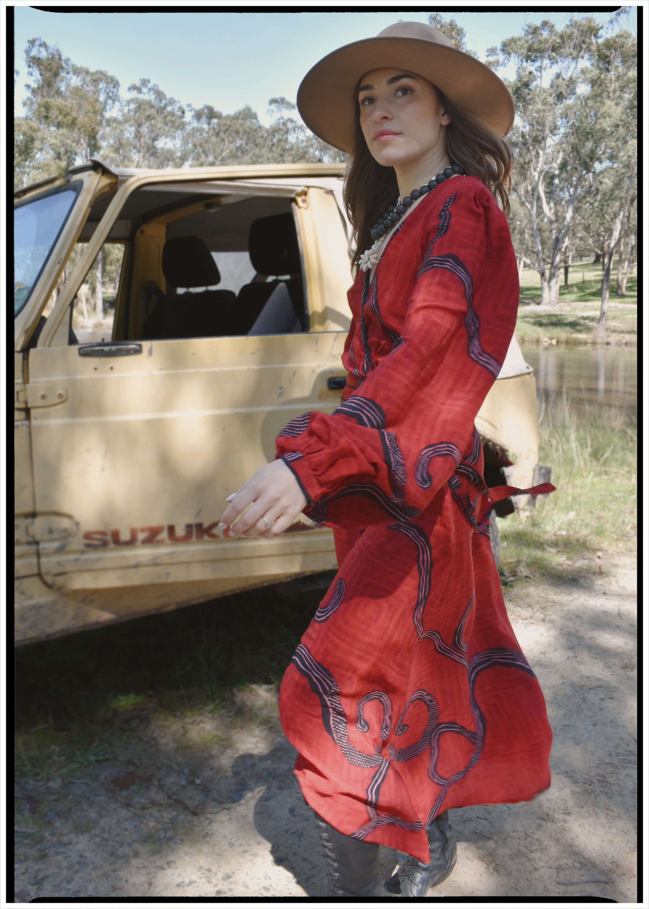 Caladium Wrap Silk Dress ~ Scarlet M