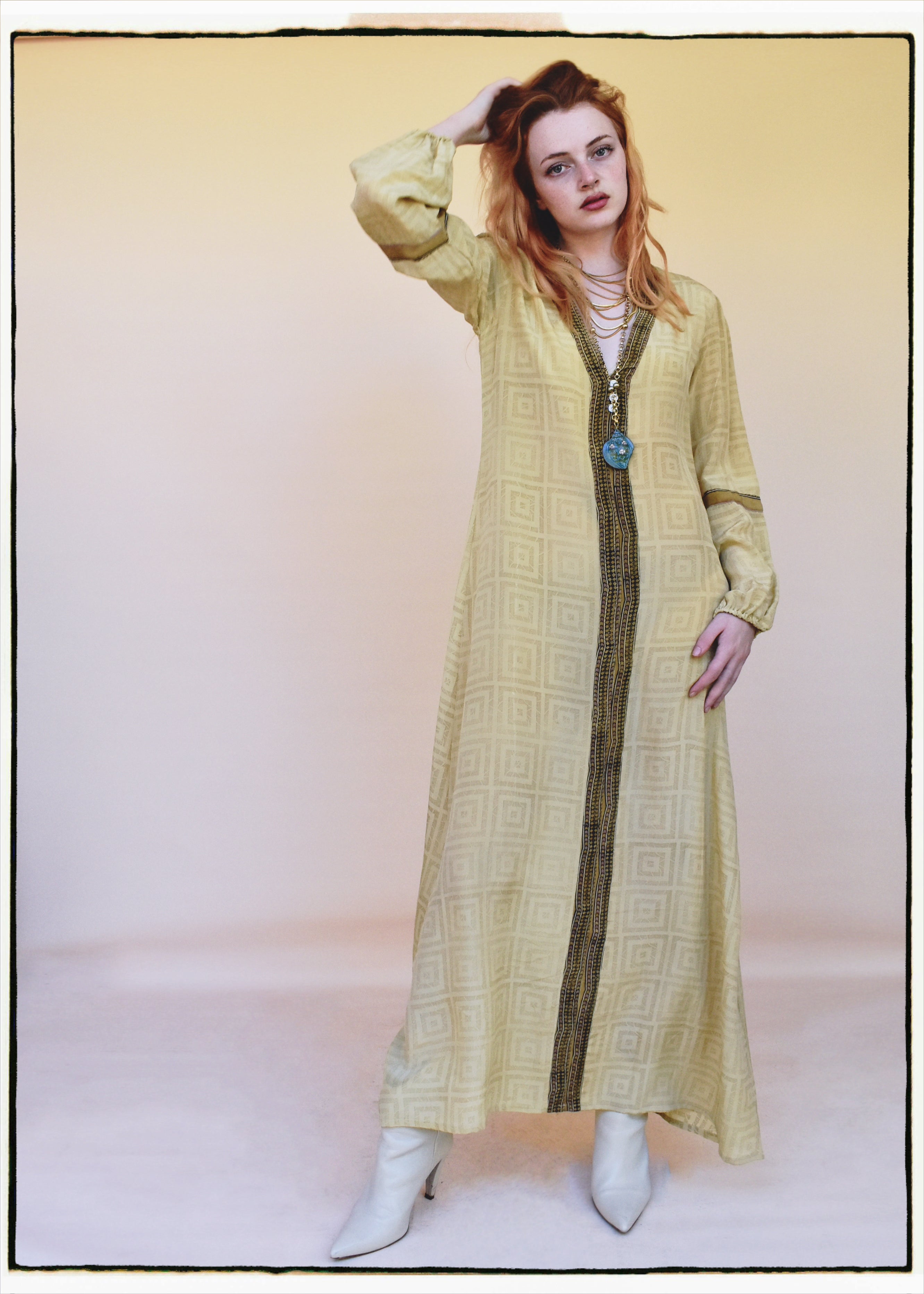 Zea Silk Crepe Kaftan Maxi Dress ~  Cleopatra XS