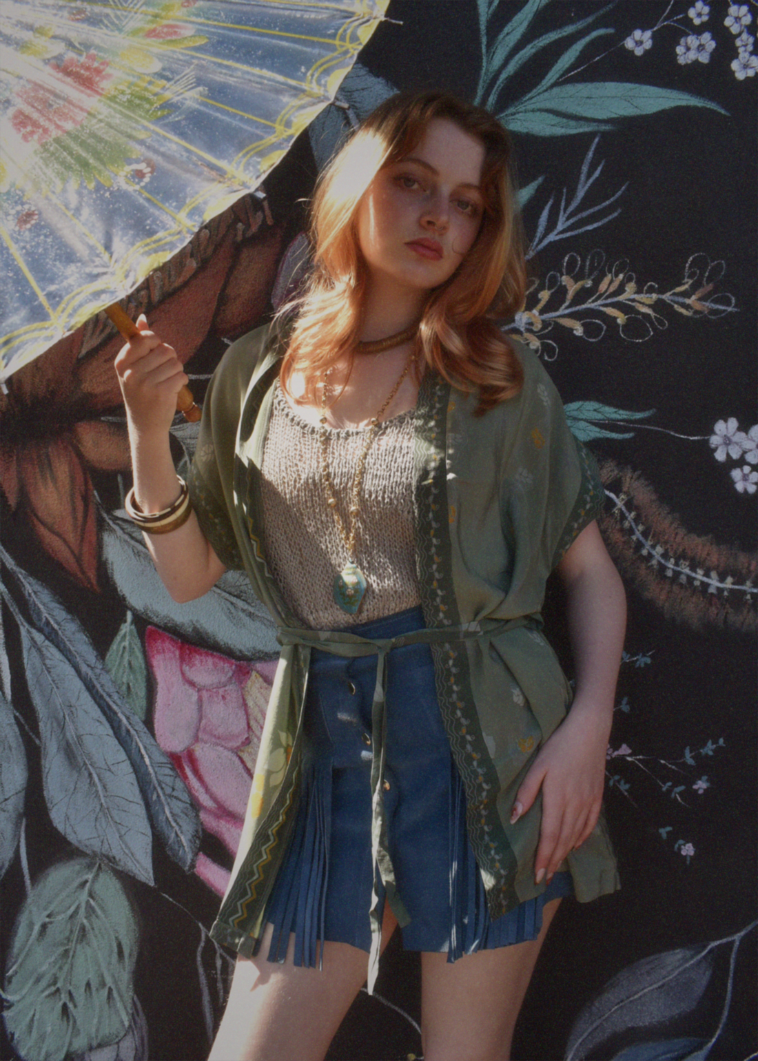 Pilea Silk Crepe Wrap Kimono Top ~ Irish Moss S/M