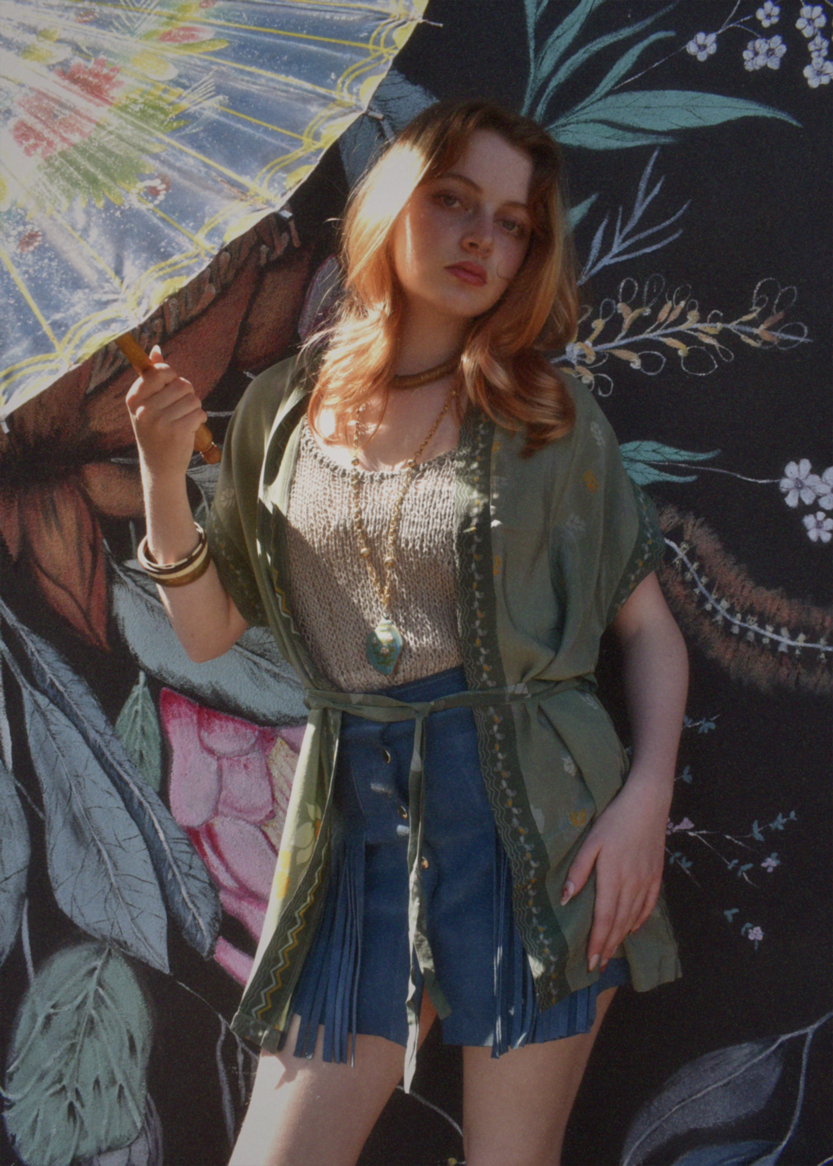 Pilea Silk Crepe Wrap Kimono Top ~ Irish Moss S/M