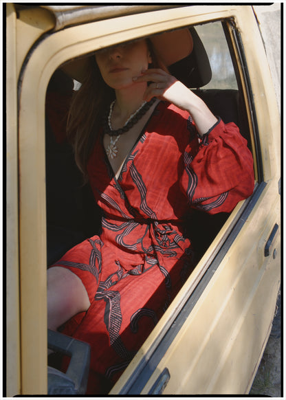 Caladium Wrap Silk Dress ~ Scarlet M