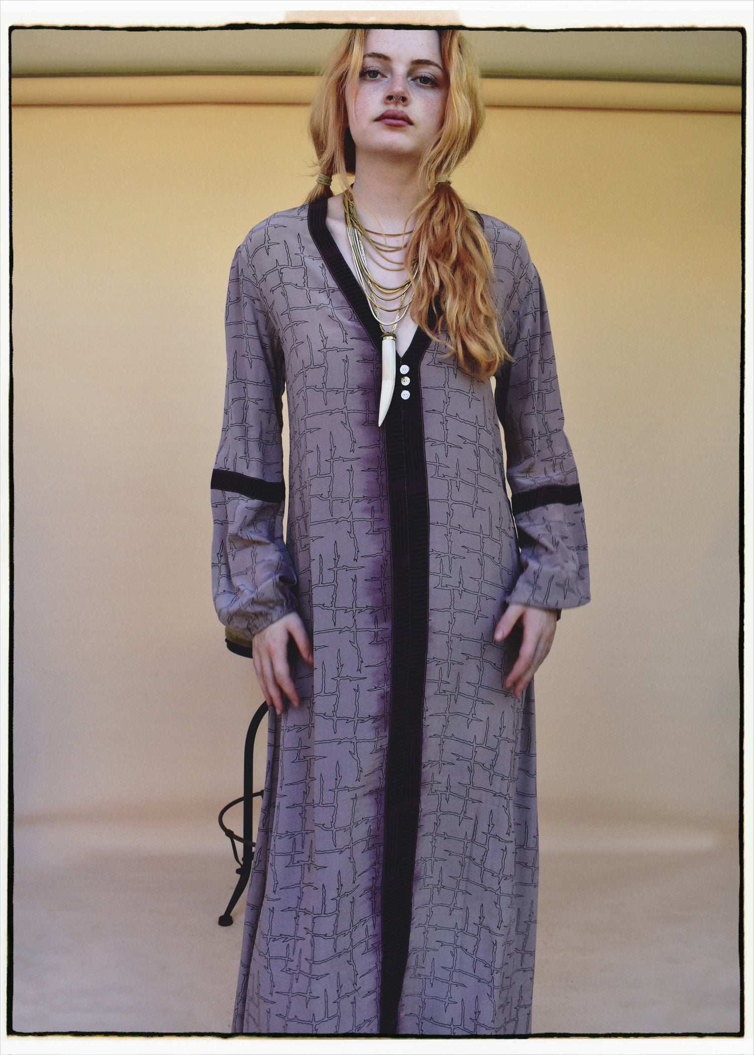 Zea Silk Crepe Kaftan Maxi Dress ~  Azurine XS