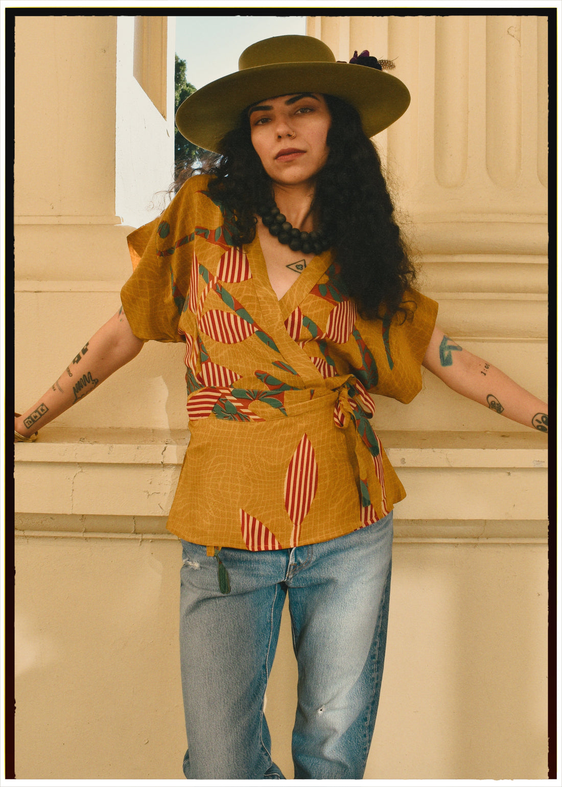 Bassia Silk Crepe Cross Tie Front Blouse ~ Spice XS