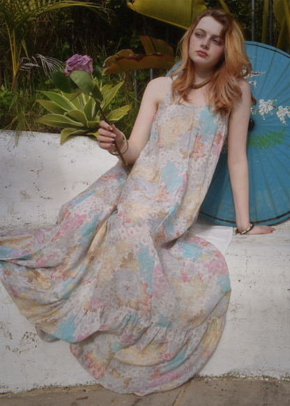 Eustoma Silk Crepe Swing Maxi Dress ~ Laurel L