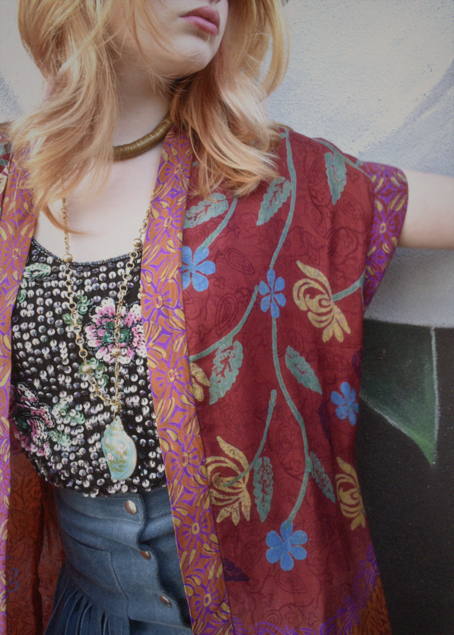 Pilea Silk Crepe Wrap Kimono Top ~ Flame S/M