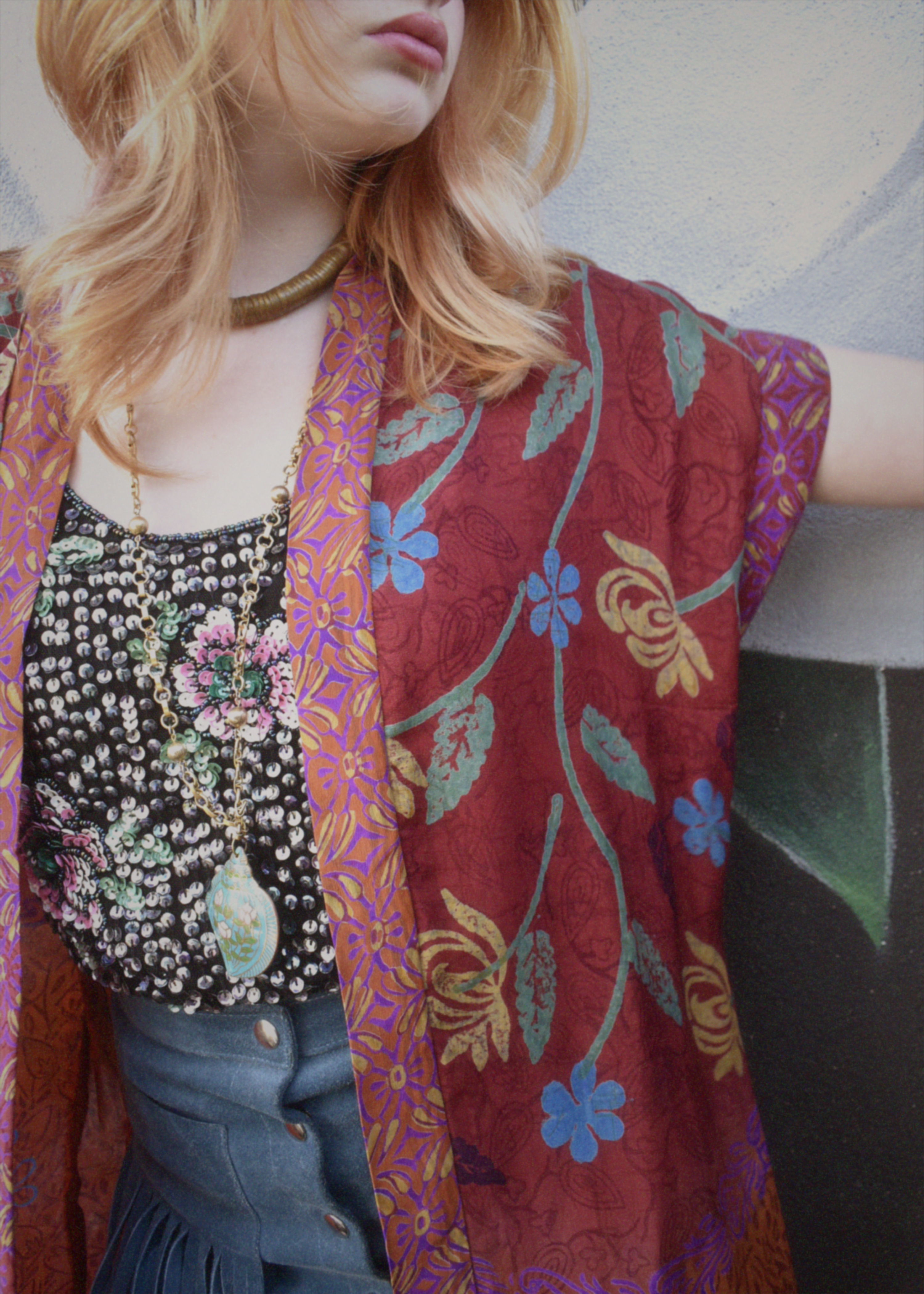 Pilea Silk Crepe Wrap Kimono Top ~ Flame S/M