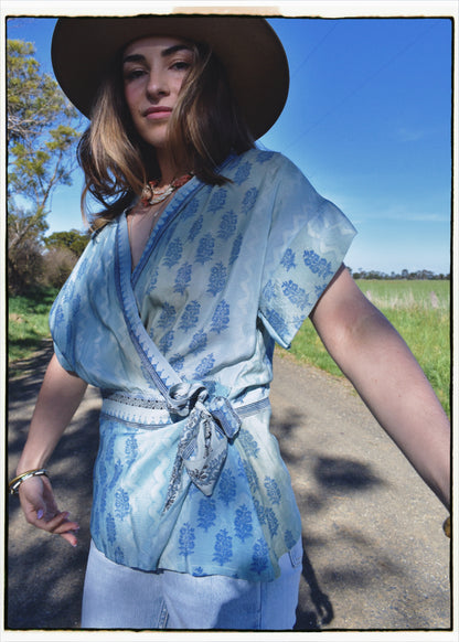 Bassia Silk Crepe Cross Tie Front Blouse ~ Powder M