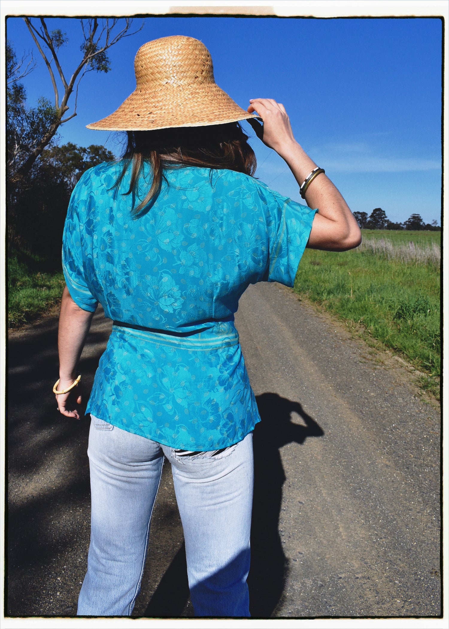 Bassia Silk Crepe Cross Tie Front Blouse ~ Jacquard L