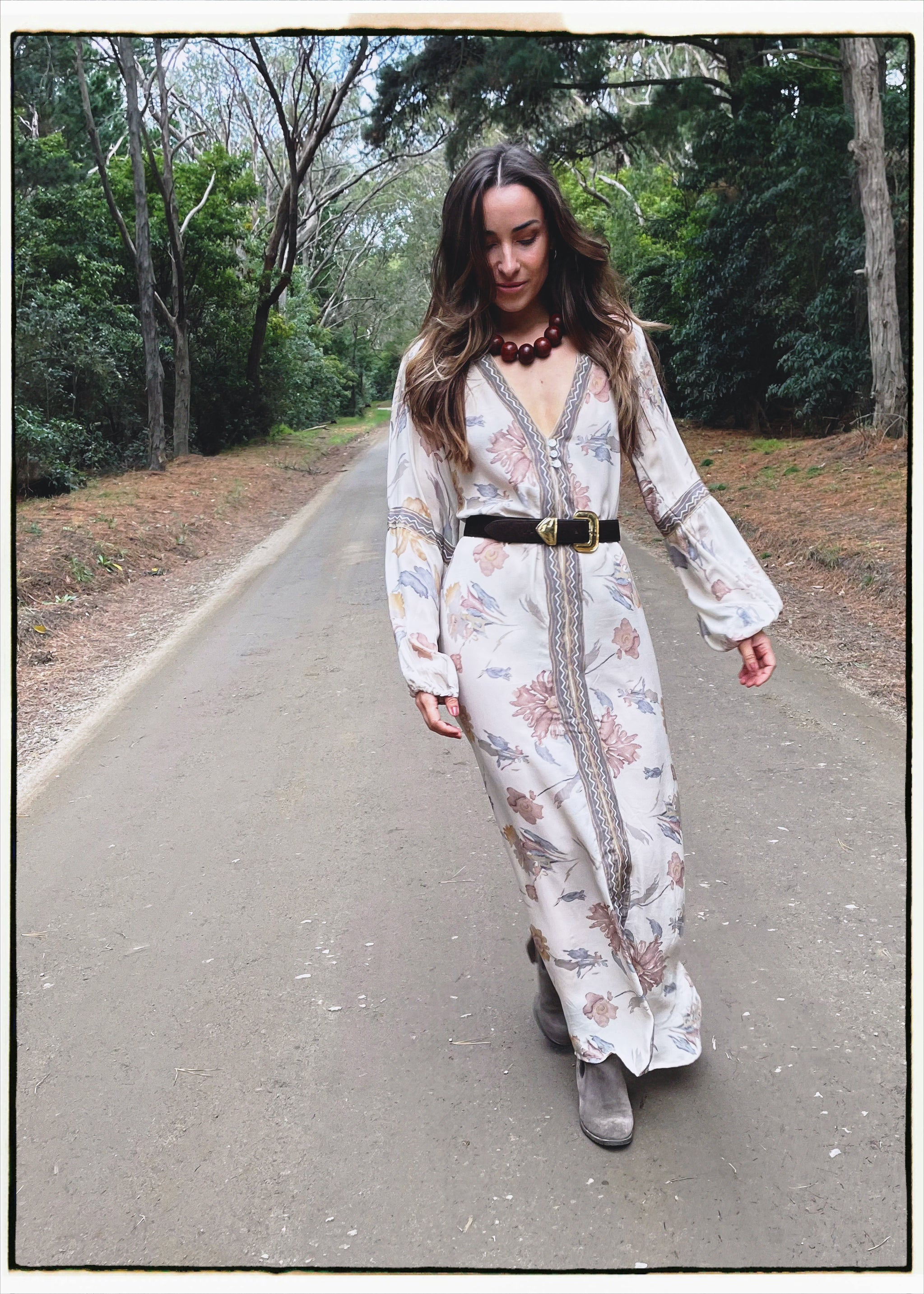 Zea Silk Crepe Kaftan Maxi Dress ~  Angel M