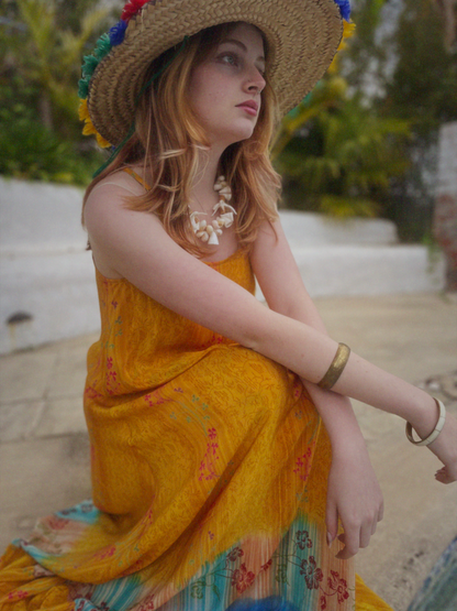 Eustoma Silk Crepe Swing Maxi Dress ~  Honey S