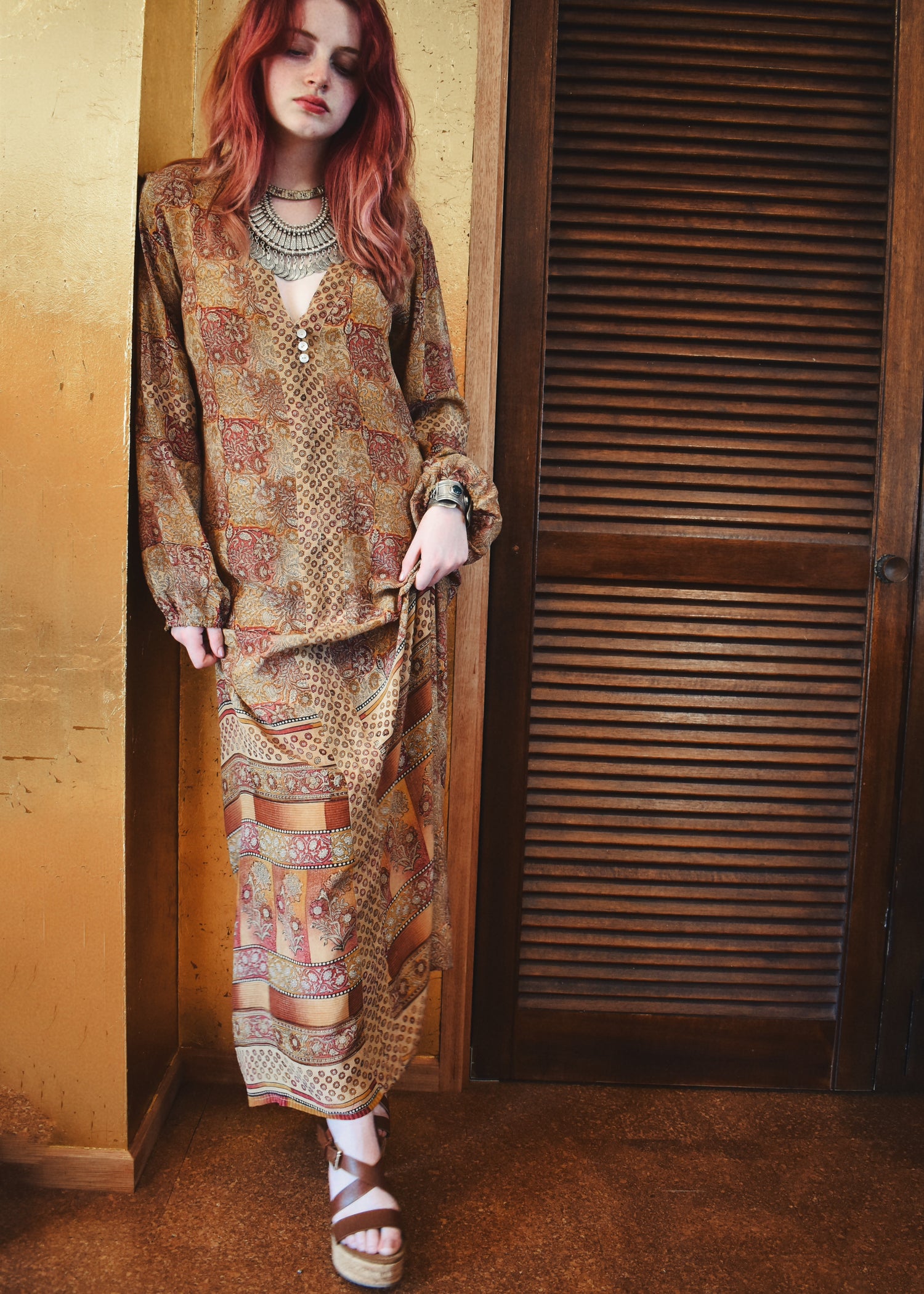 Zea Silk Crepe Kaftan Maxi Dress ~  Cameo XS
