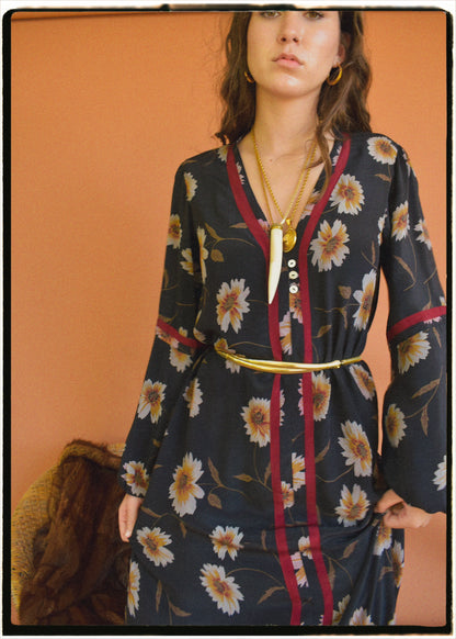 Zea Silk Crepe Kaftan Maxi Dress ~  Eclipse M