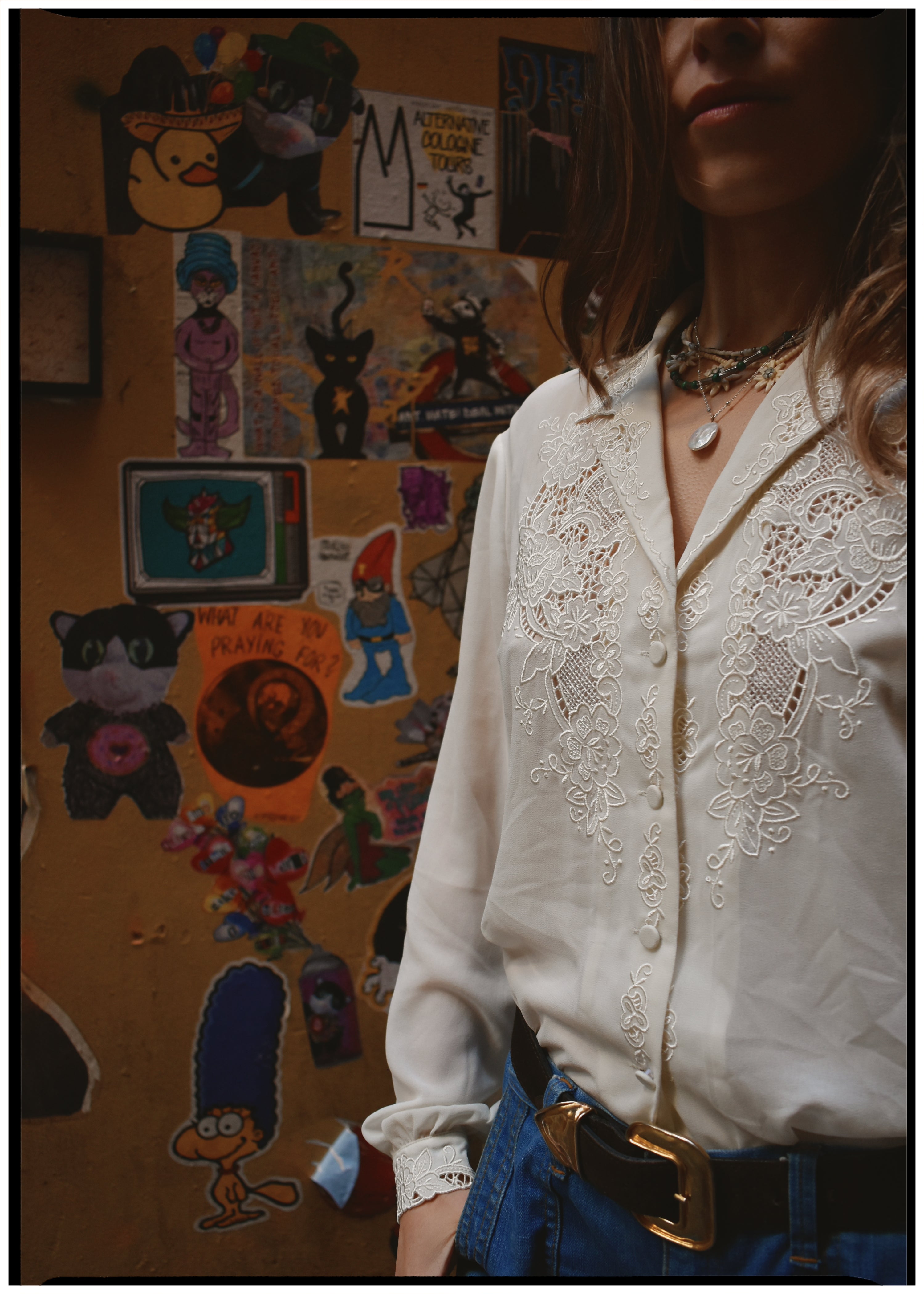 Tilia Silk Crepe Cut-Work Embroidered Shirt ~ Antique White