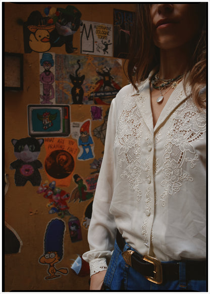 Tilia Silk Crepe Cut-Work Embroidered Shirt ~ Antique White