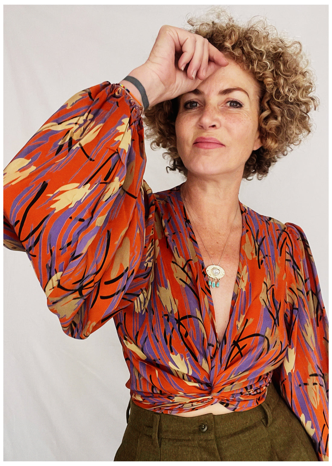 Hoya Silk Crepe Balloon Sleeve Wrap Top ~ Tangerine L