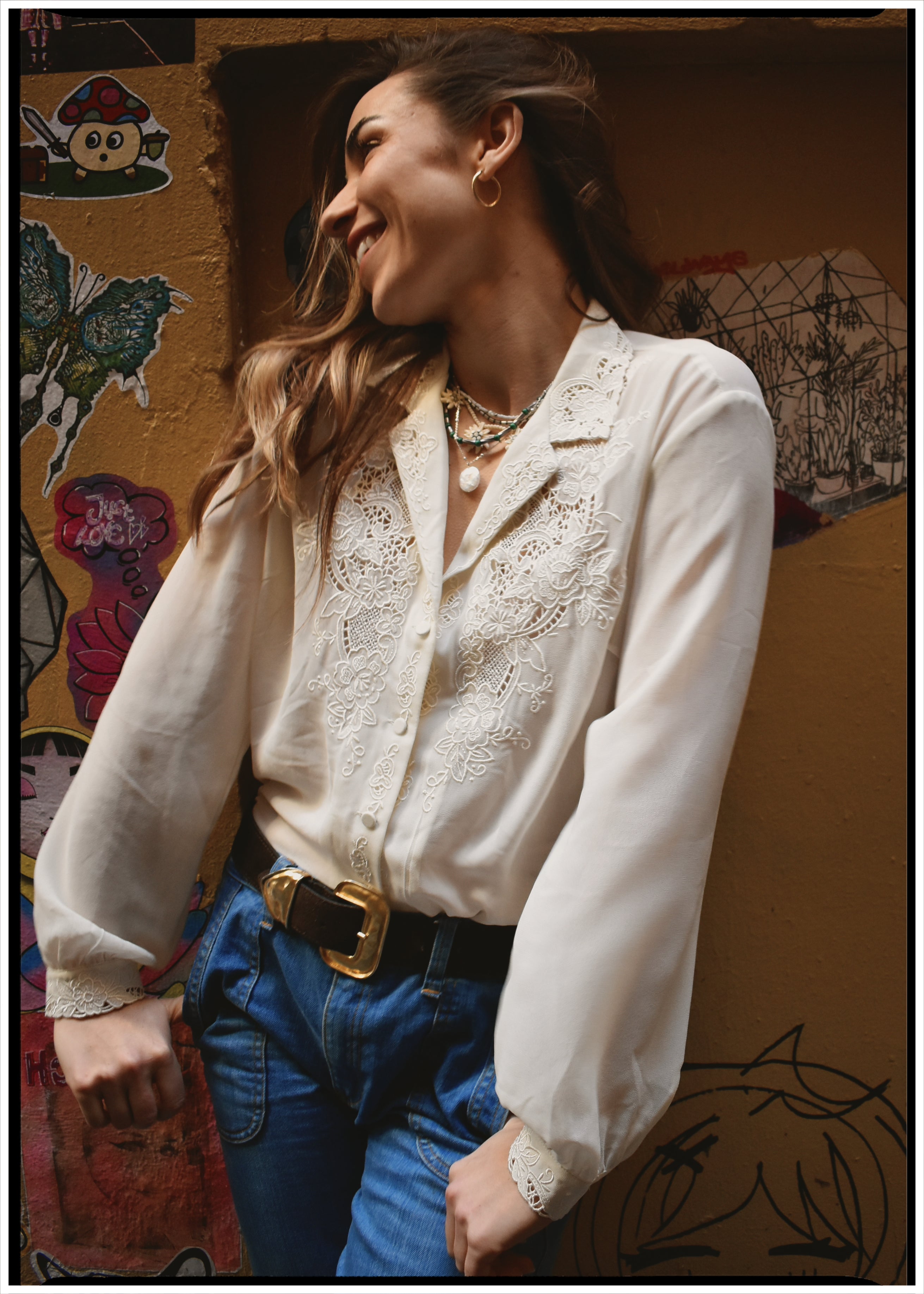 Tilia Silk Crepe Cut-Work Embroidered Shirt ~ Antique White