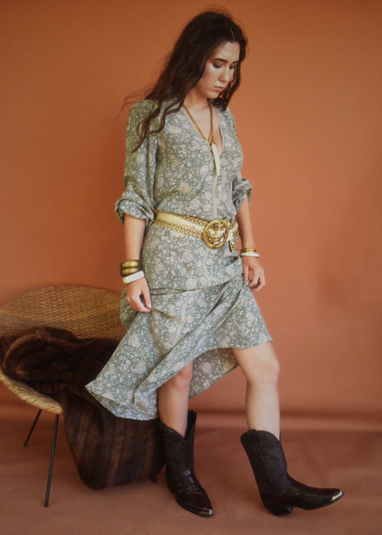 Zea Silk Crepe Kaftan Maxi Dress ~  Sea Mist M