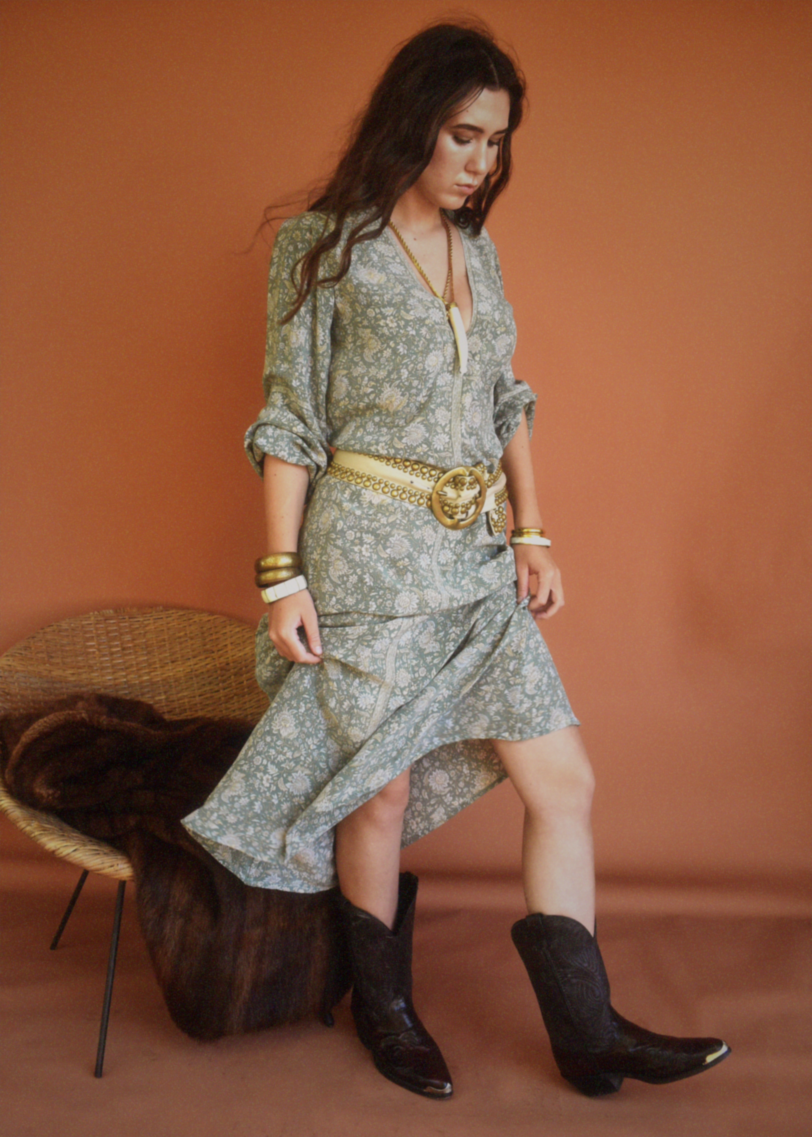 Zea Silk Crepe Kaftan Maxi Dress ~  Sea Mist M