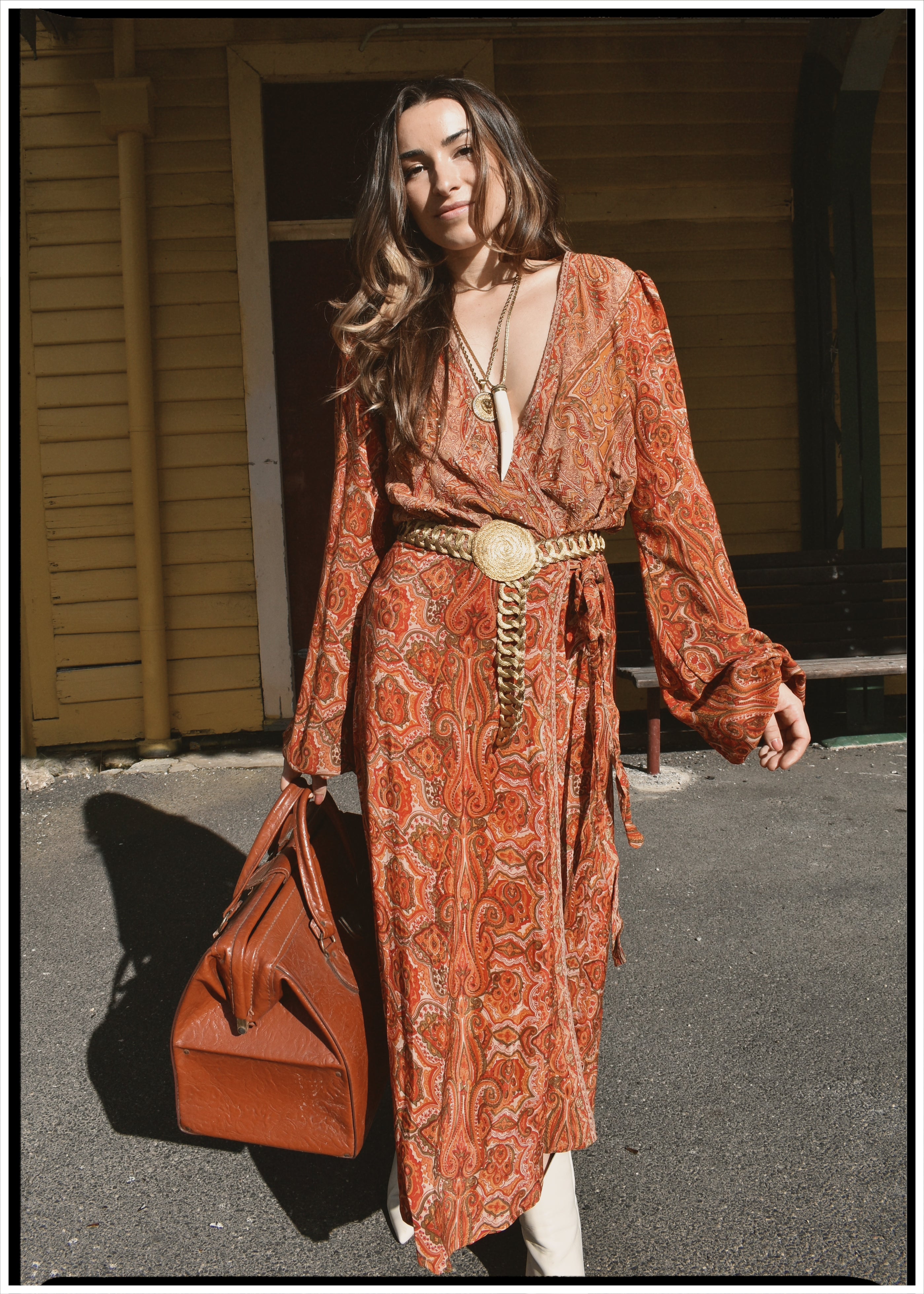 Caladium Silk Wrap Dress ~ Russet S