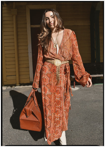 Caladium Silk Wrap Dress ~ Russet S