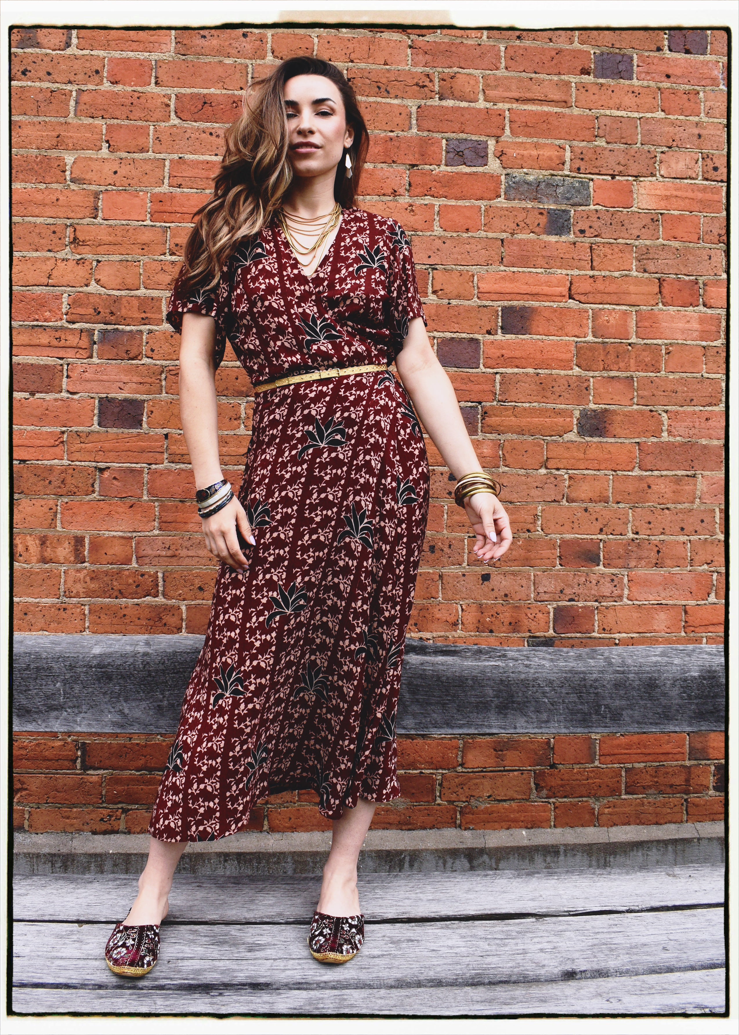 Liatris Silk Crepe Flutter Sleeve Wrap Dress ~ Cambridge L