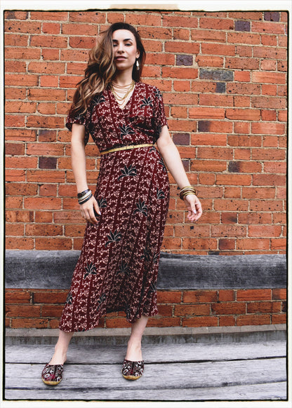 Liatris Silk Crepe Flutter Sleeve Wrap Dress ~ Cambridge L