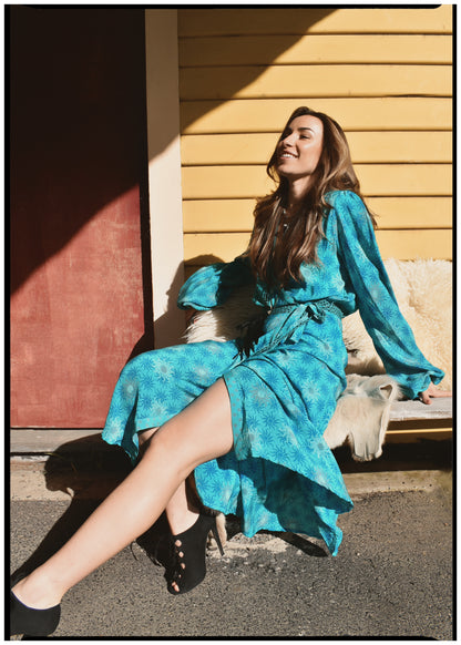 Caladium Silk Wrap Dress ~ Bluebell S