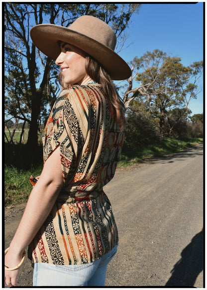 Bassia Silk Crepe Cross Tie Front Blouse ~ Paisley L
