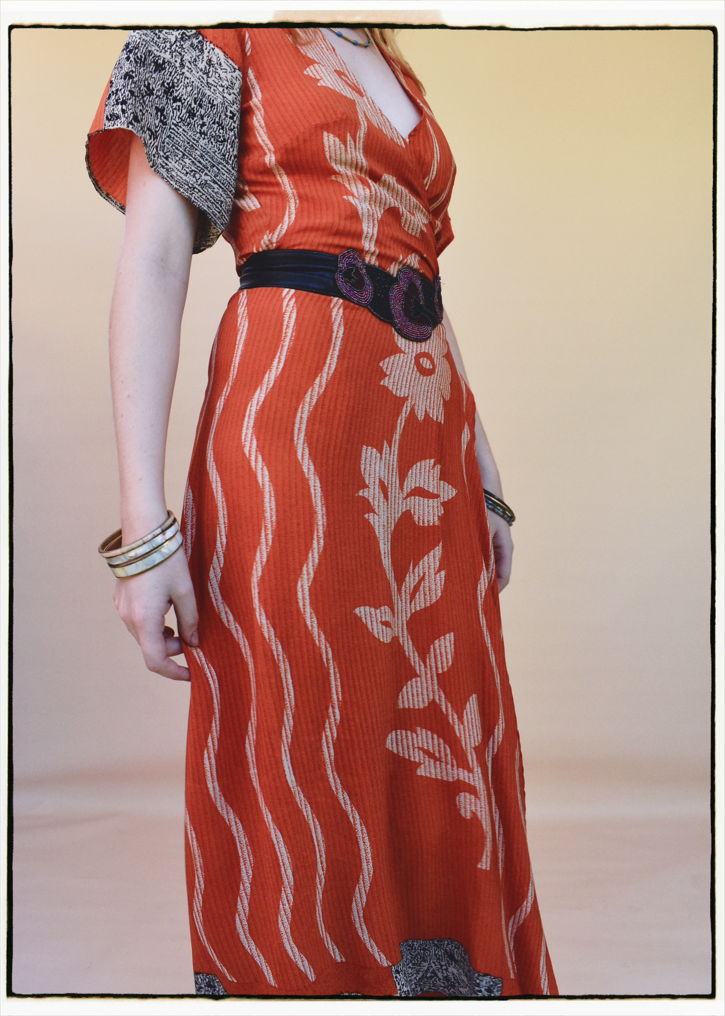 Liatris Silk Crepe Flutter Sleeve Wrap Dress ~ Tangerine S