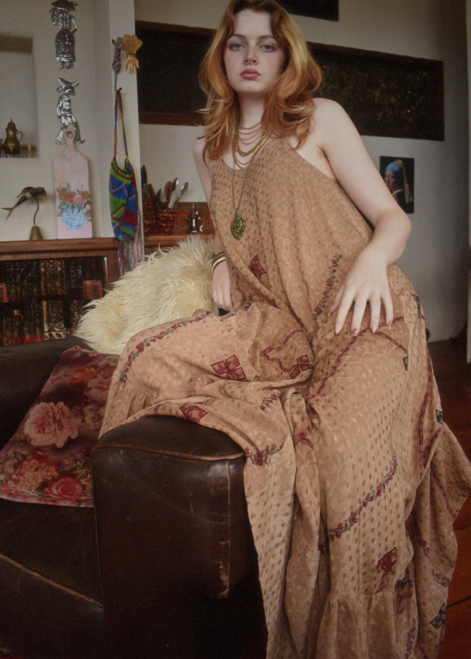 Eustoma Silk Crepe Swing Maxi Dress ~ Mallow M