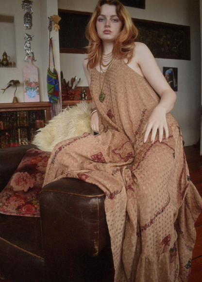 Eustoma Silk Crepe Swing Maxi Dress ~ Mallow M