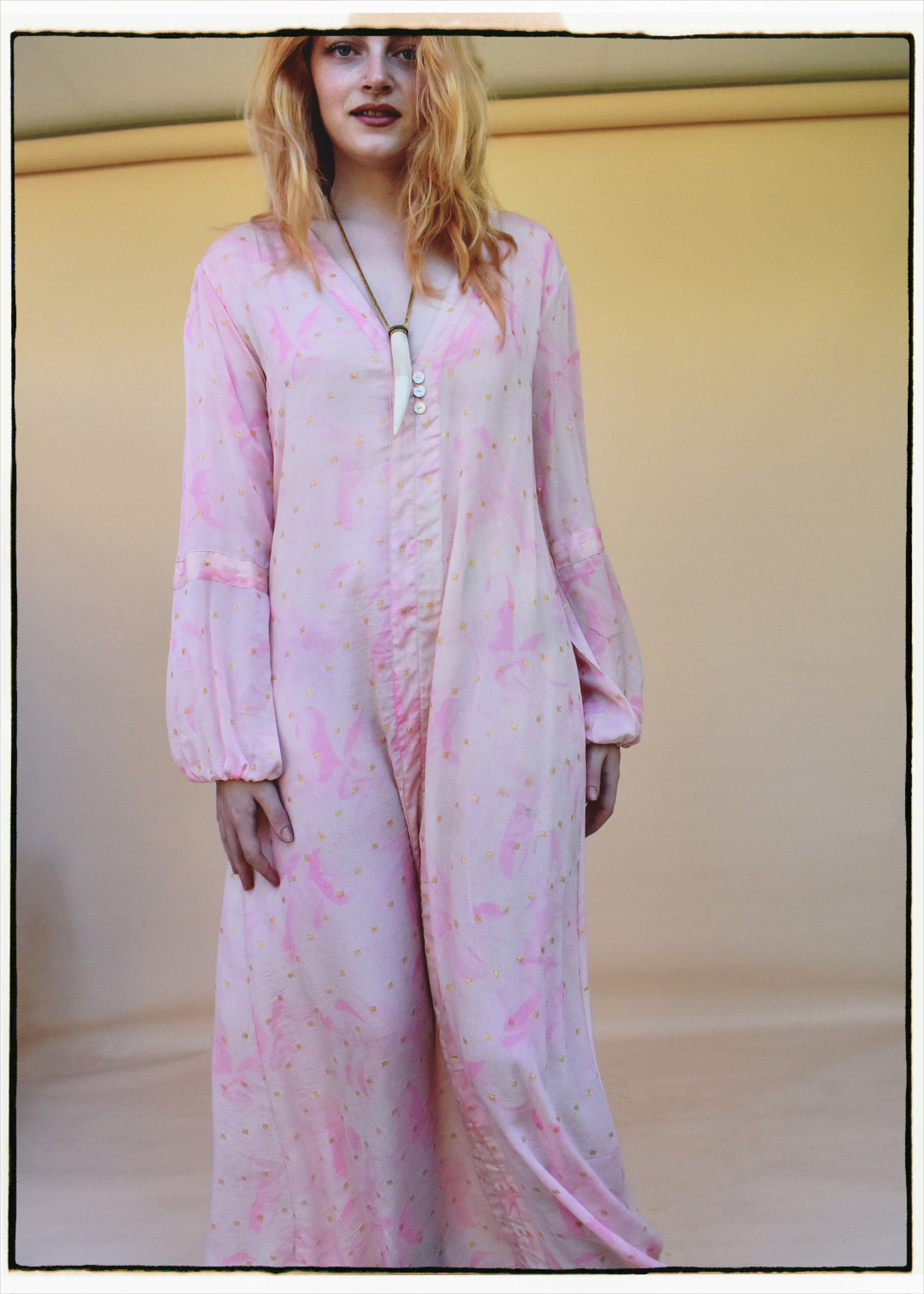 Zea Silk Crepe Kaftan Maxi Dress ~  Fairy Tale XS